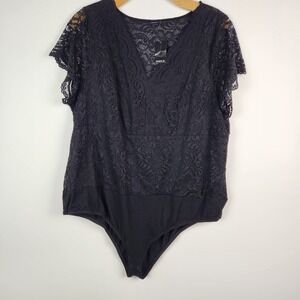 Torrid Plus Size Black Lace Bodysuit‎ Size 5X Short Sleeve New